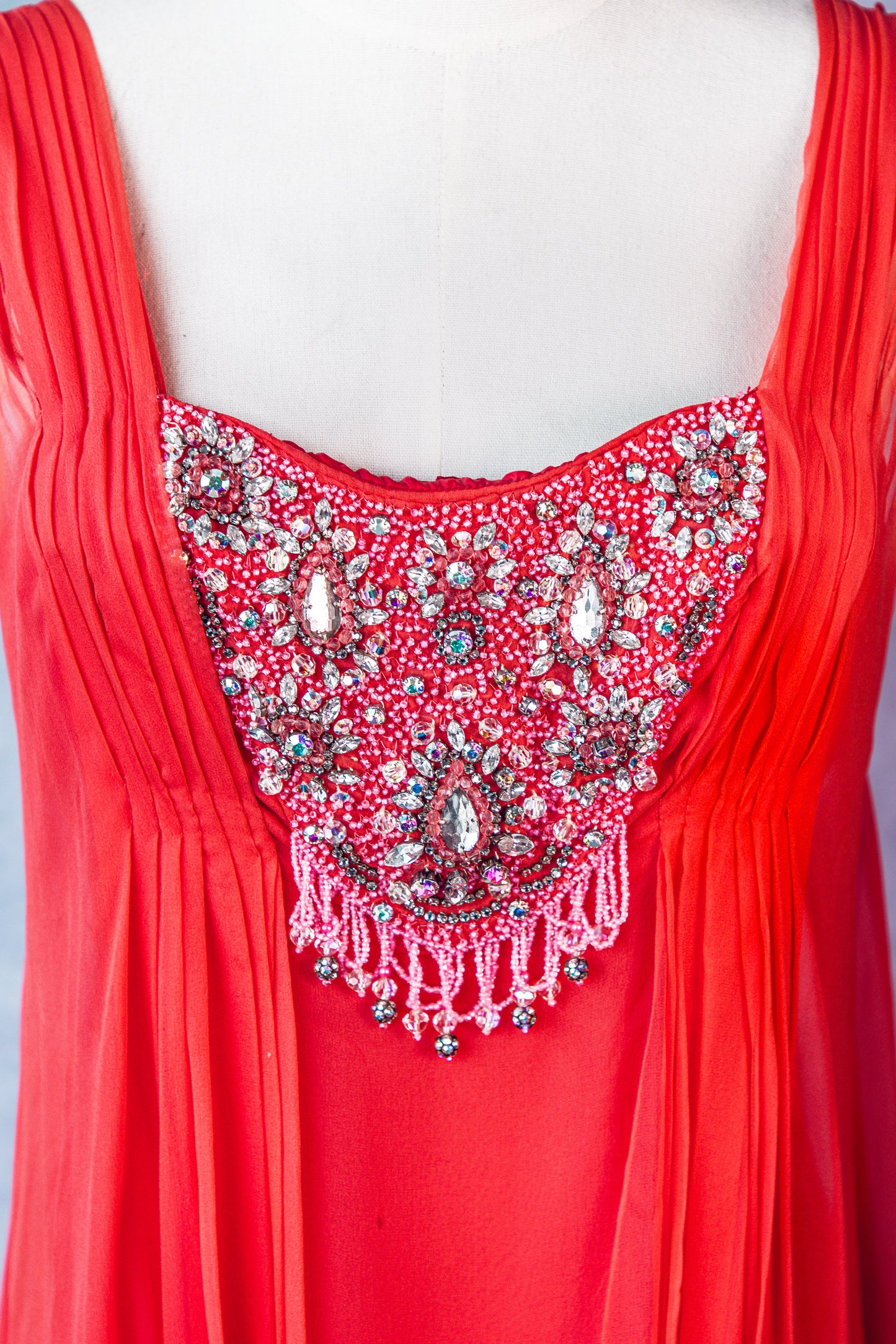 Vintage Chiffon Long Dress Beaded 1970’s-D003