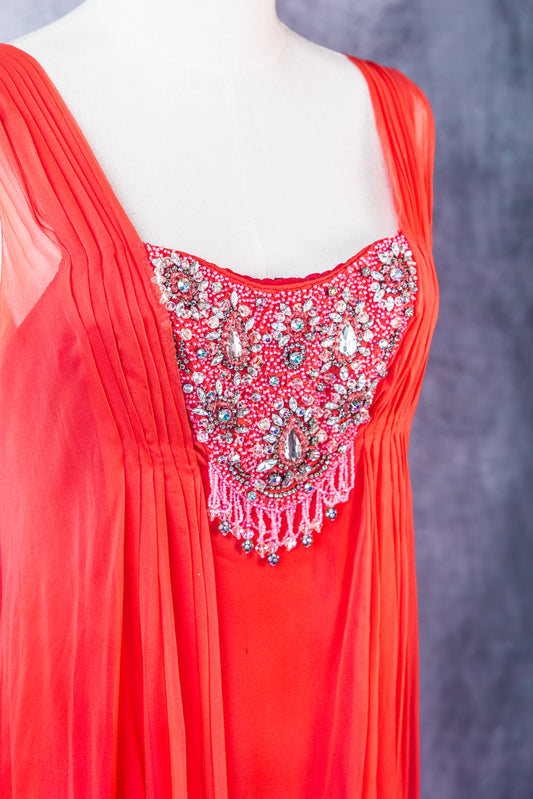 Vintage Chiffon Long Dress Beaded 1970’s-D003