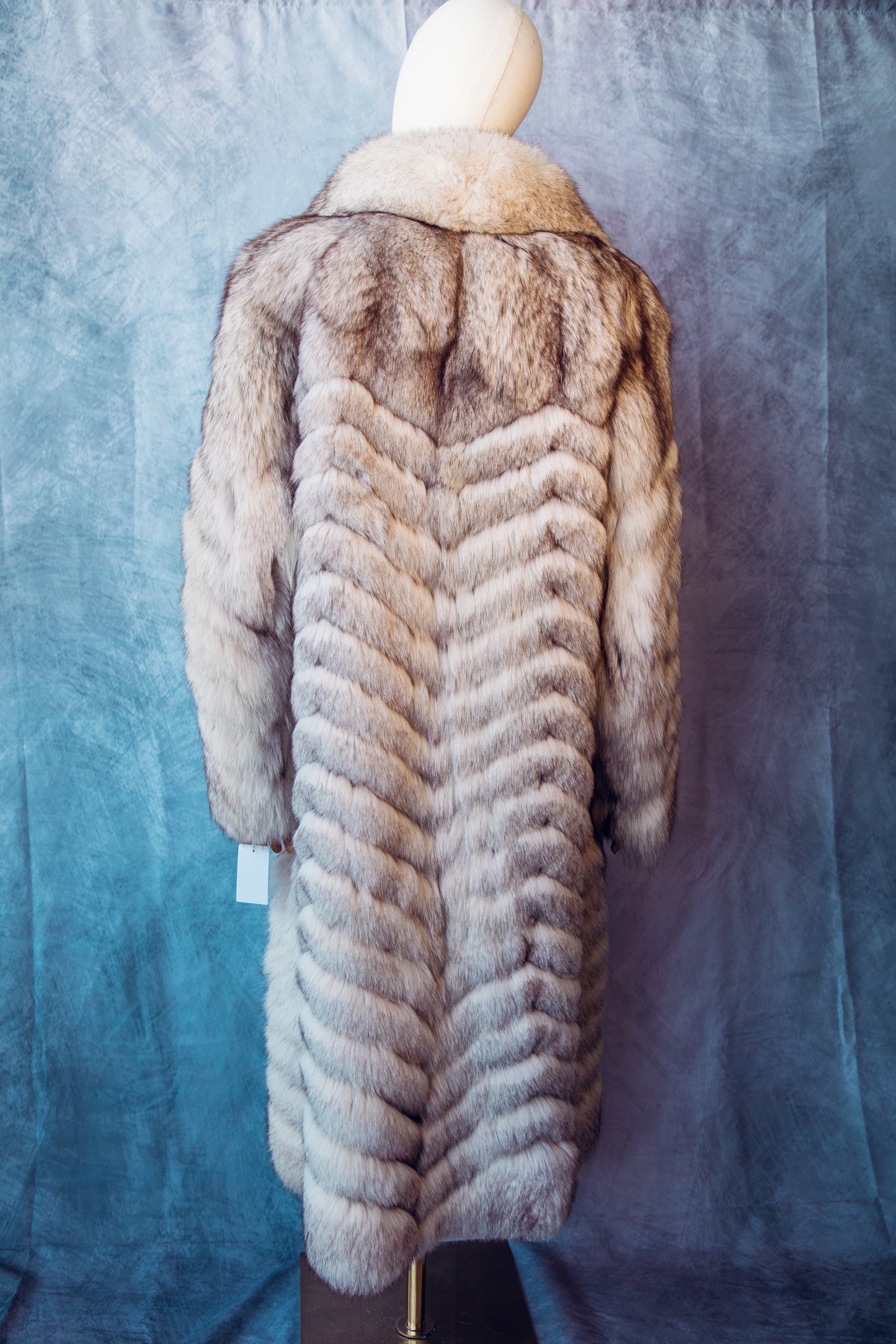 Vintage Fur Fox Coat Crystal Grey Full Length Medium/Large Chevron Pattern-FC09