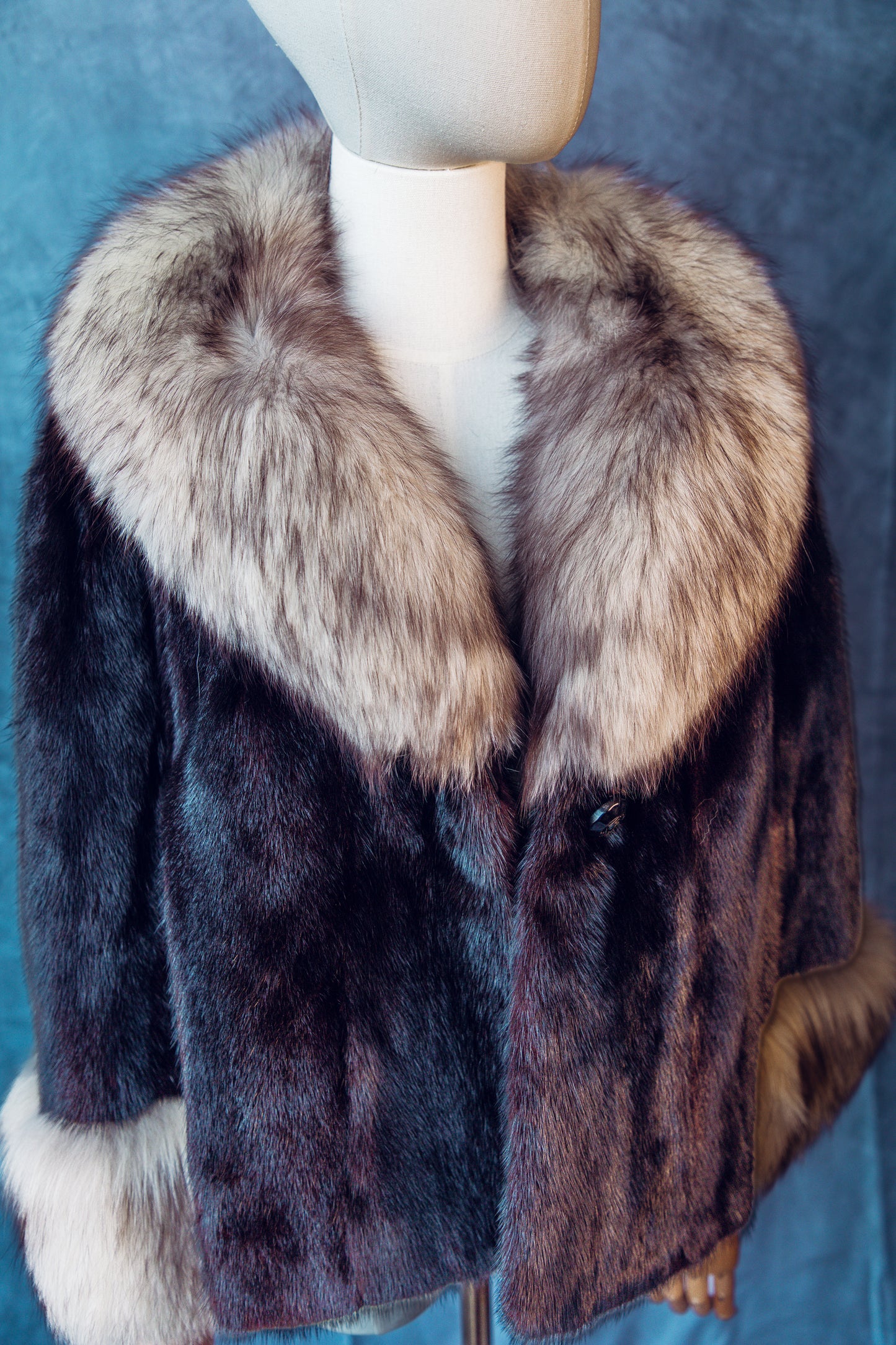 Vintage Fur Mink cropped Brown Jacket Fox Collar Small/Medium FC020