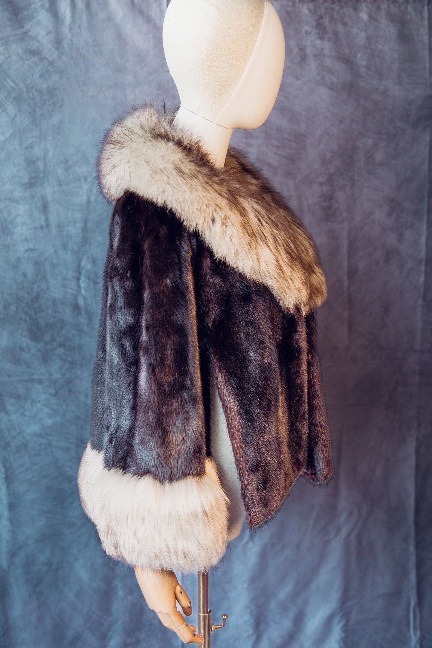 Vintage Fur Mink cropped Brown Jacket Fox Collar Small/Medium FC020