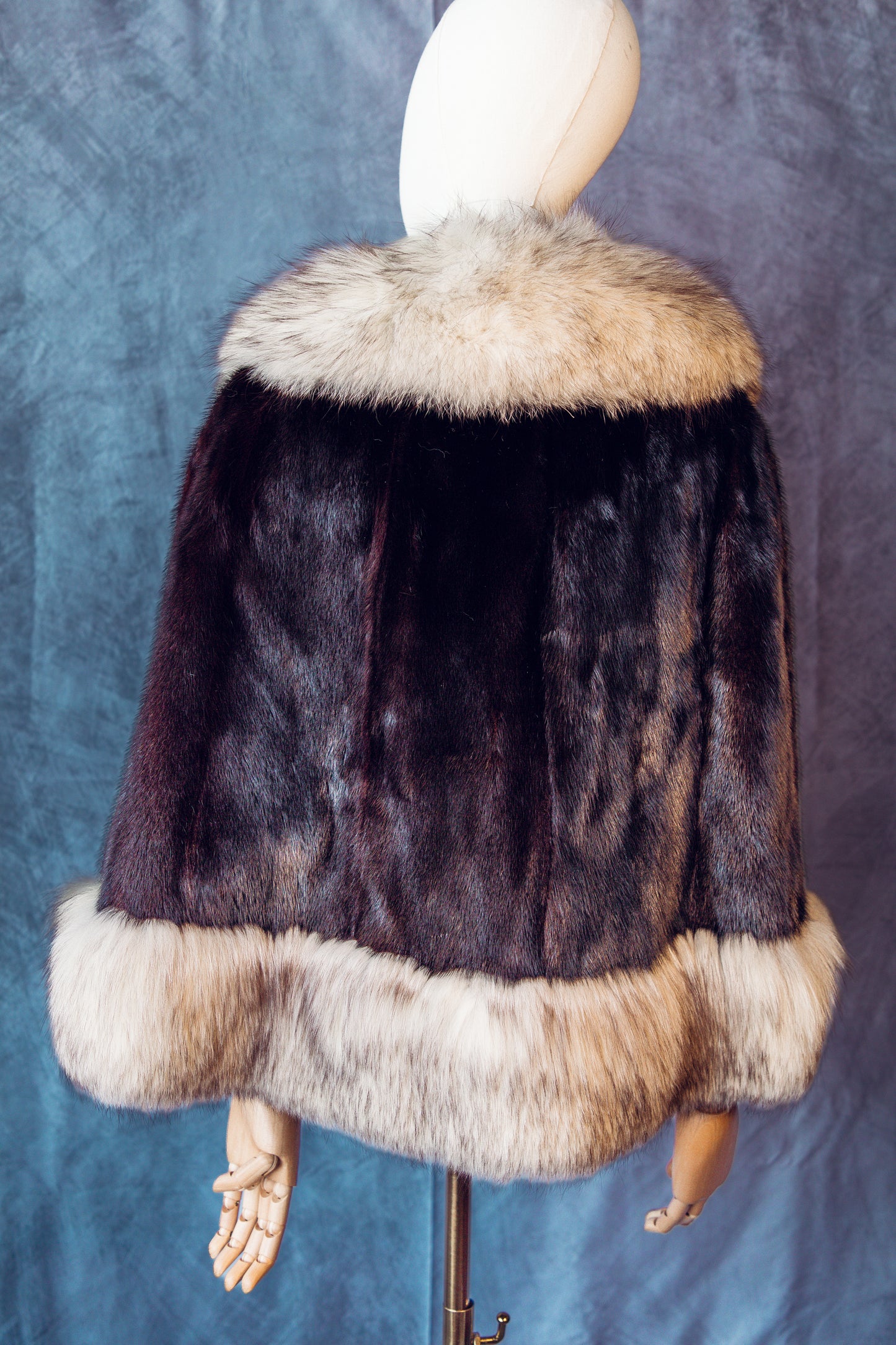 Vintage Fur Mink cropped Brown Jacket Fox Collar Small/Medium FC020