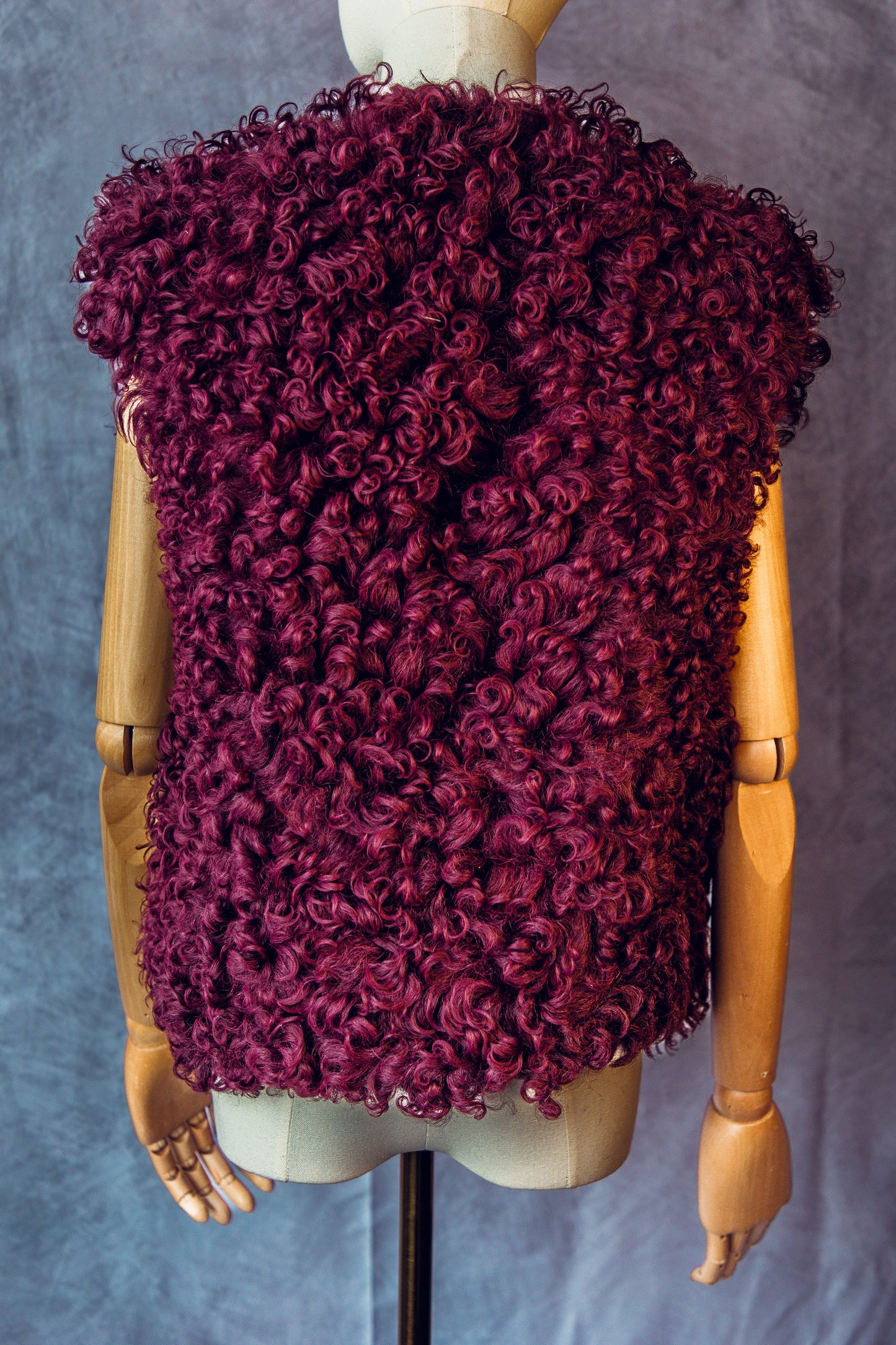 Vintage Fur Vest Curly Lamb Burgundy XS- FC025