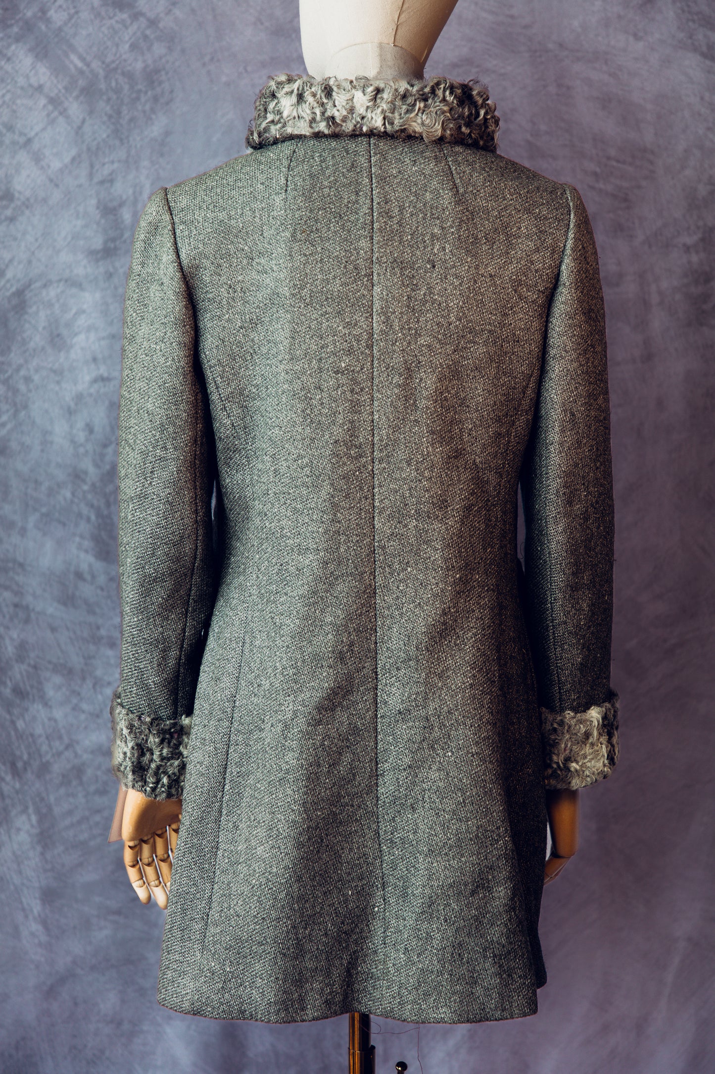 Vintage Fur Persian Lamb Details on Wool Grey Coat Small/Medium FC033