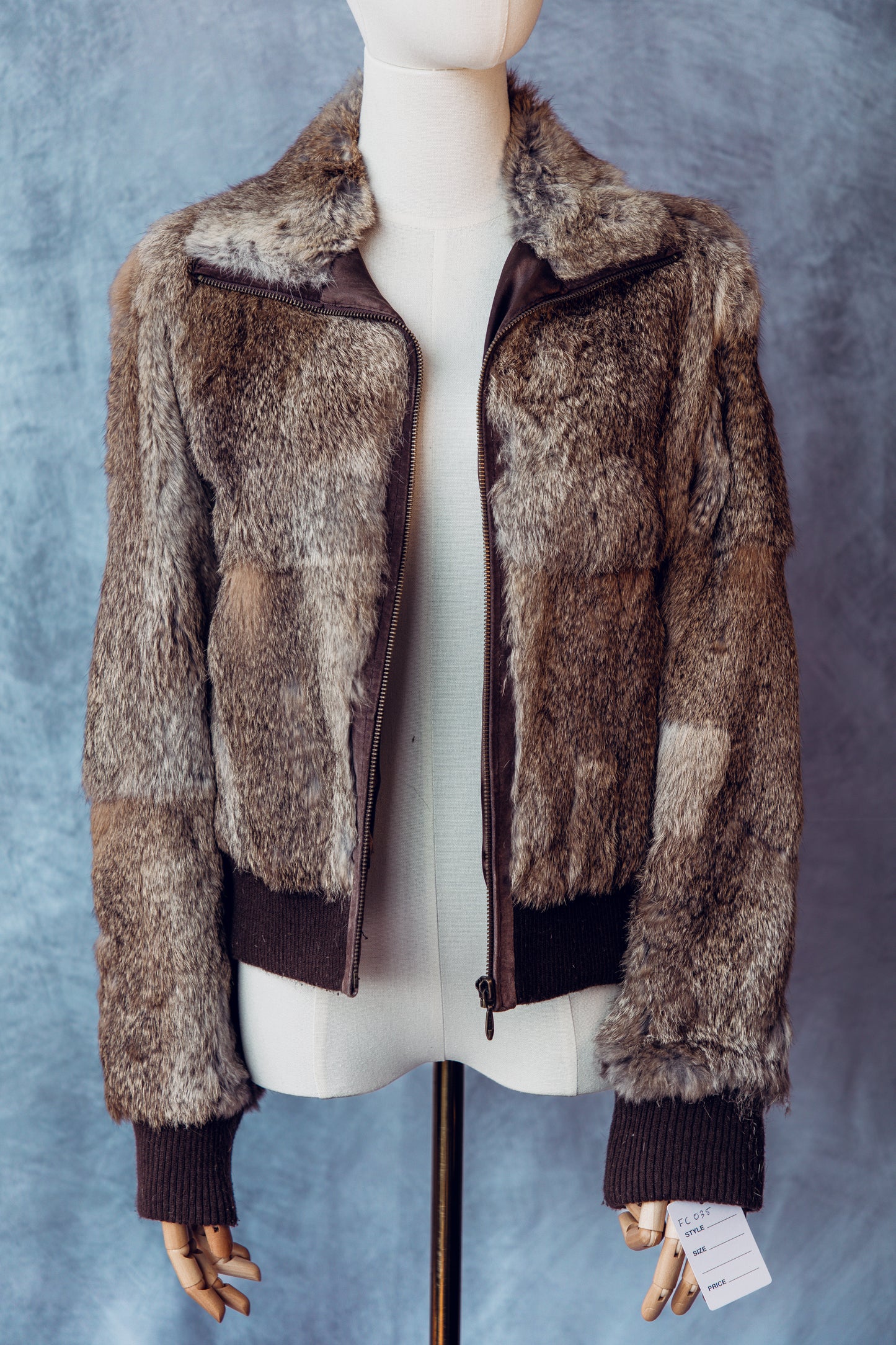 Vintage Fur Rex Rabbit Bomber Jacket With Leather Small-FC035