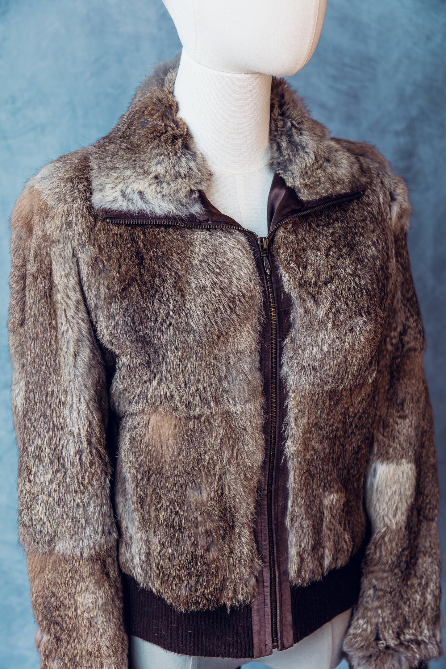 Vintage Fur Rex Rabbit Bomber Jacket With Leather Small-FC035