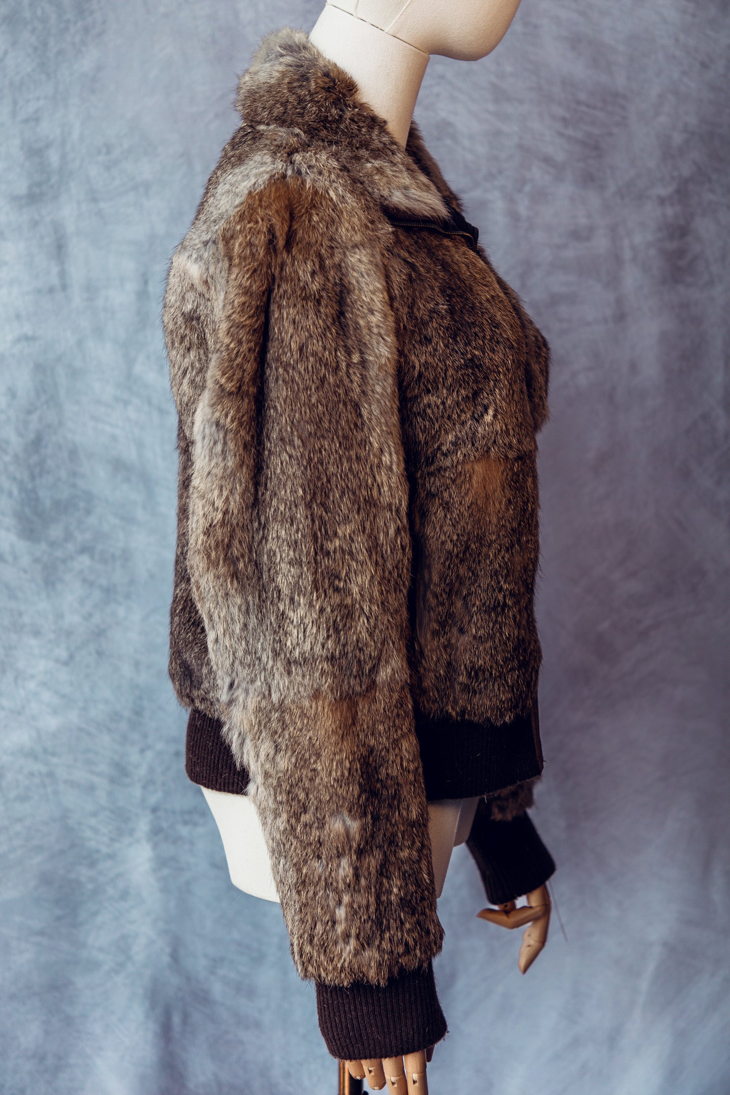 Vintage Fur Rex Rabbit Bomber Jacket With Leather Small-FC035