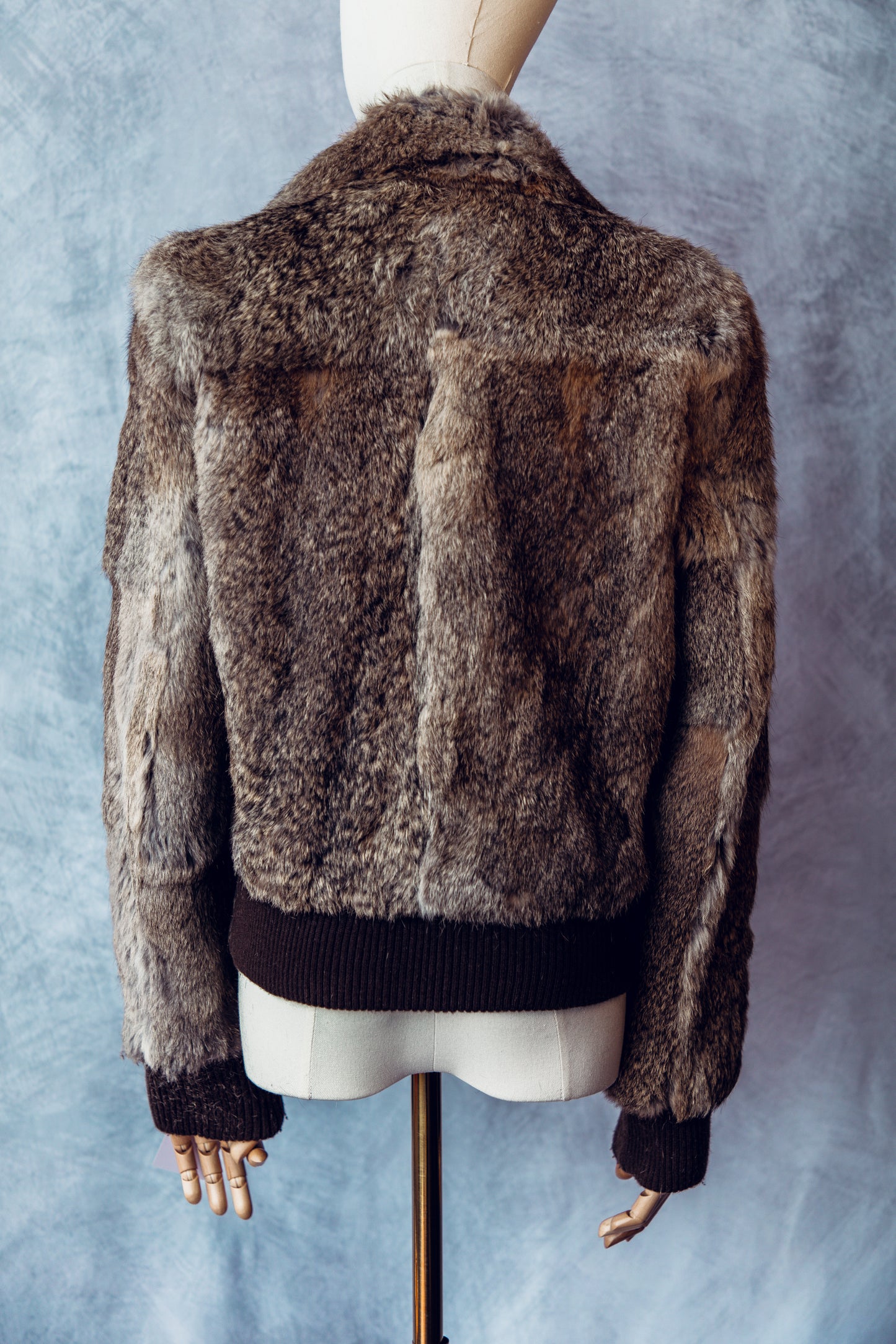 Vintage Fur Rex Rabbit Bomber Jacket With Leather Small-FC035