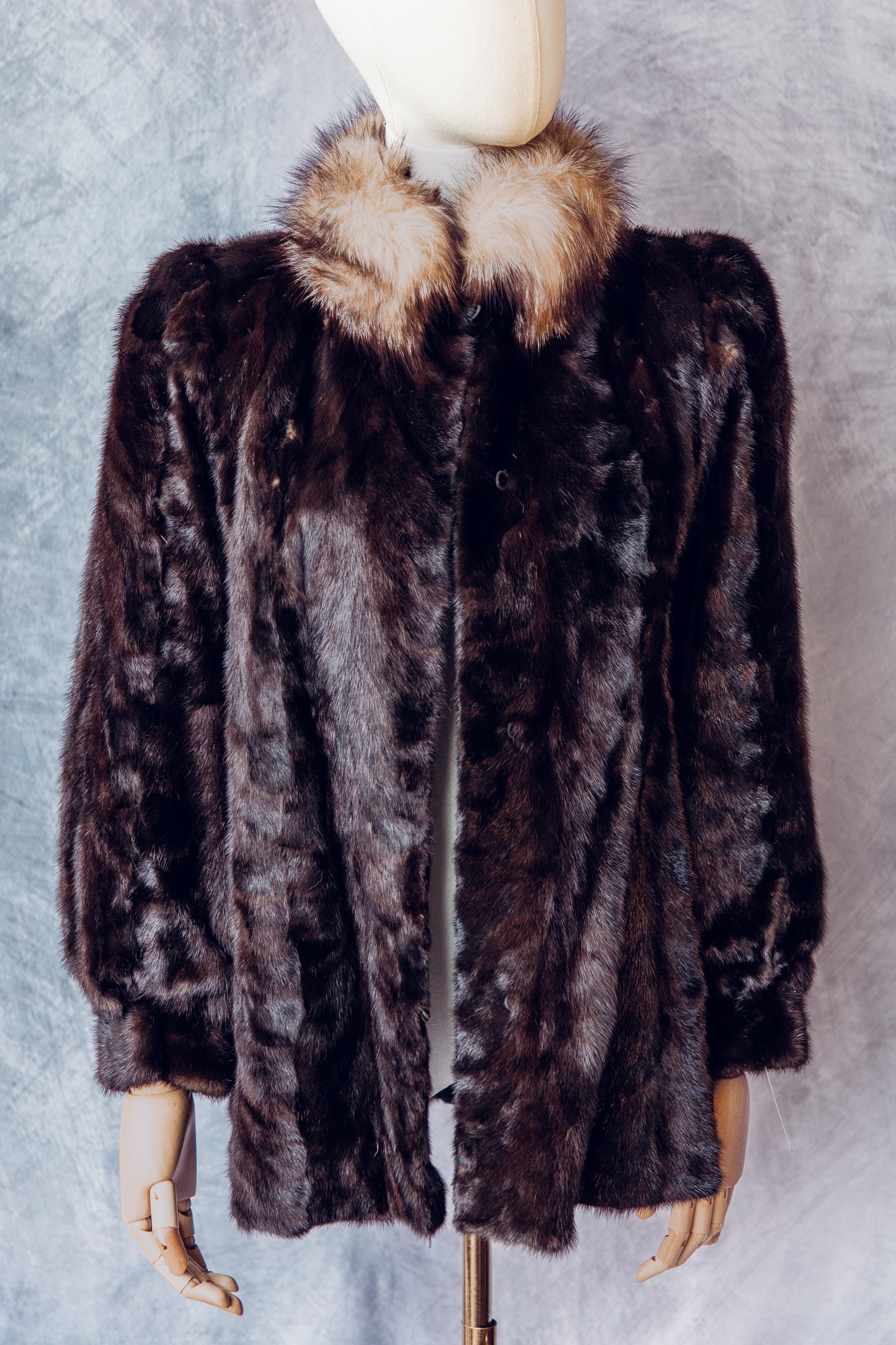 Vintage Fur Mink Fox Collar Brown Mid-Length Medium - FC060