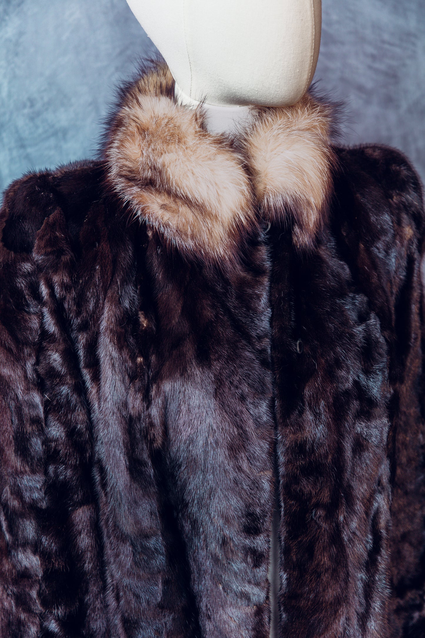 Vintage Fur Mink Fox Collar Brown Mid-Length Medium - FC060