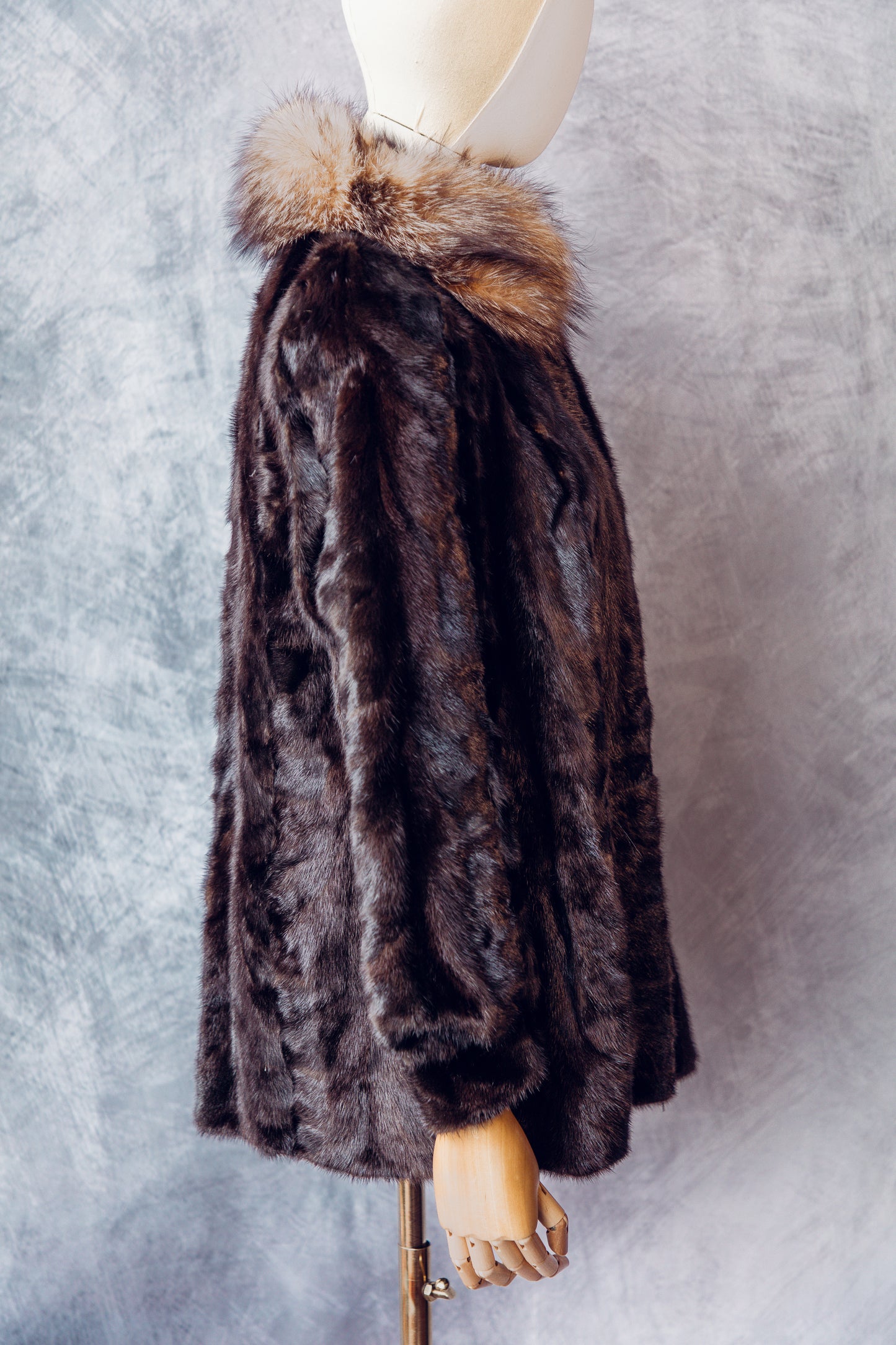 Vintage Fur Mink Fox Collar Brown Mid-Length Medium - FC060