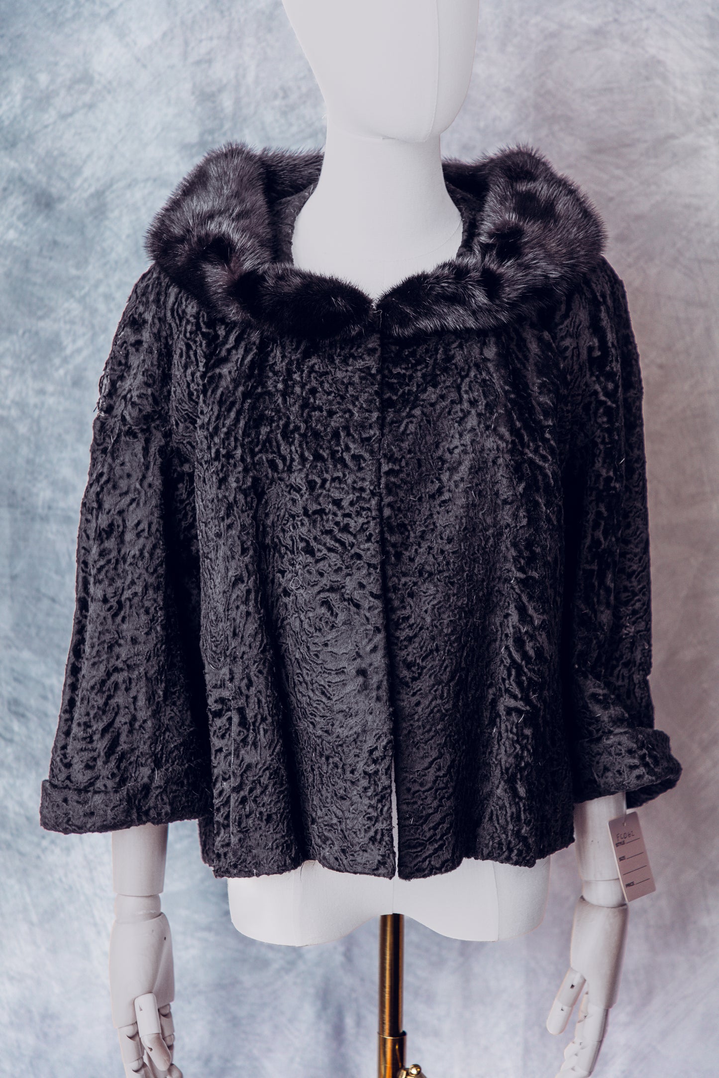 Vintage Fur Curly Lamb Mink Collar Black Medium - FC062