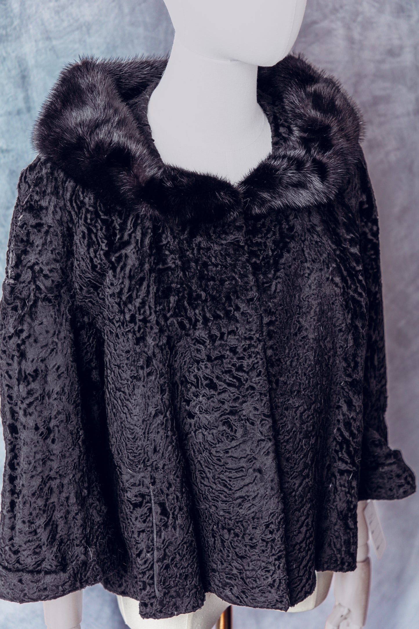 Vintage Fur Curly Lamb Mink Collar Black Medium - FC062