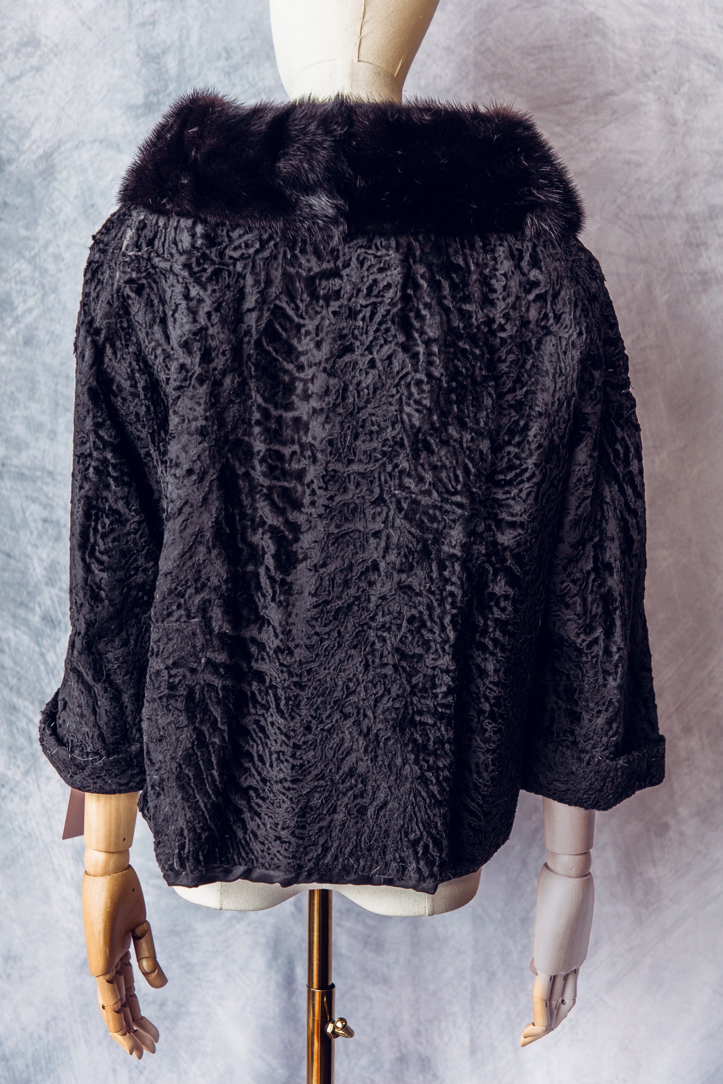 Vintage Fur Curly Lamb Mink Collar Black Medium - FC062