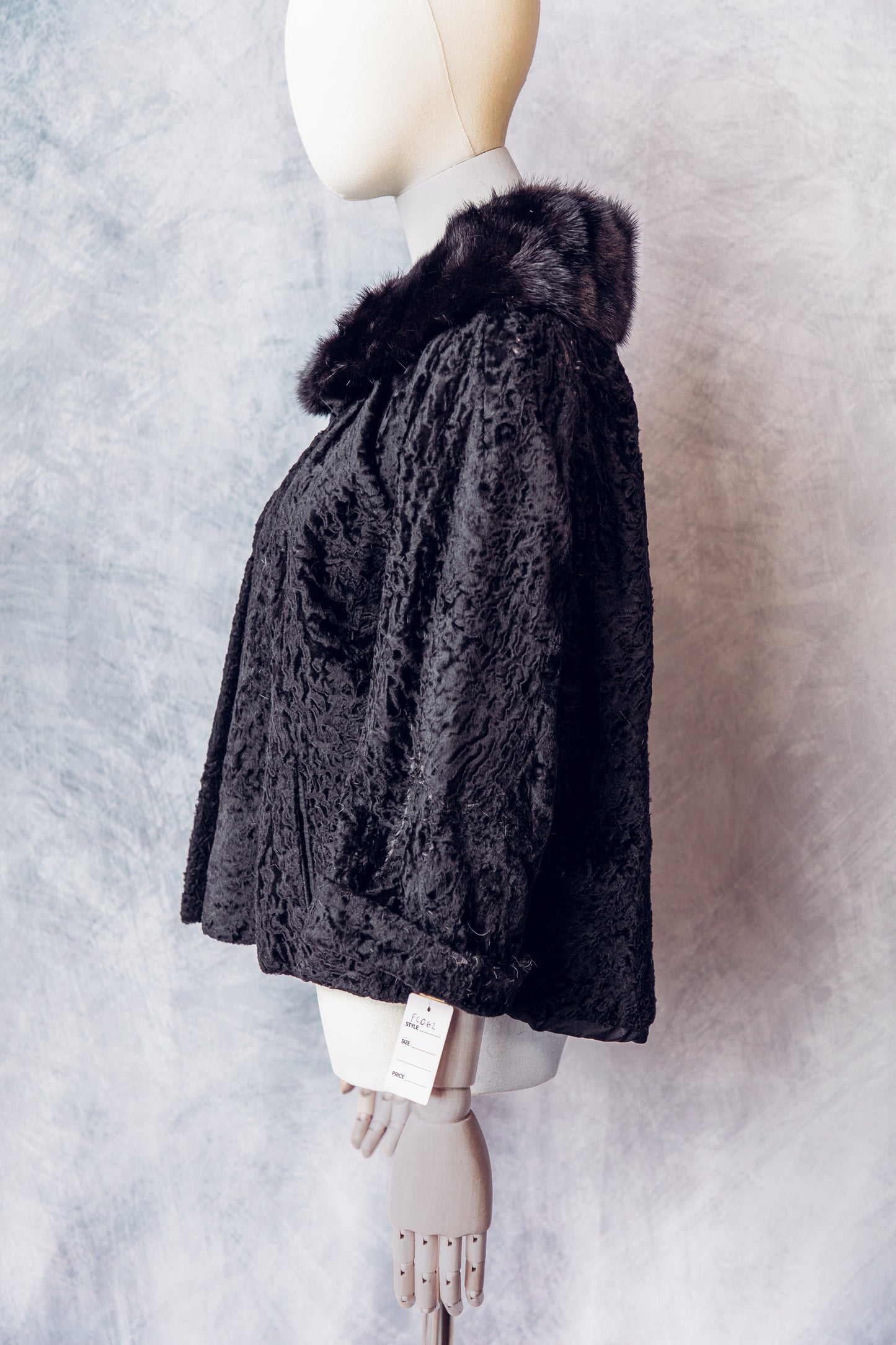 Vintage Fur Curly Lamb Mink Collar Black Medium - FC062