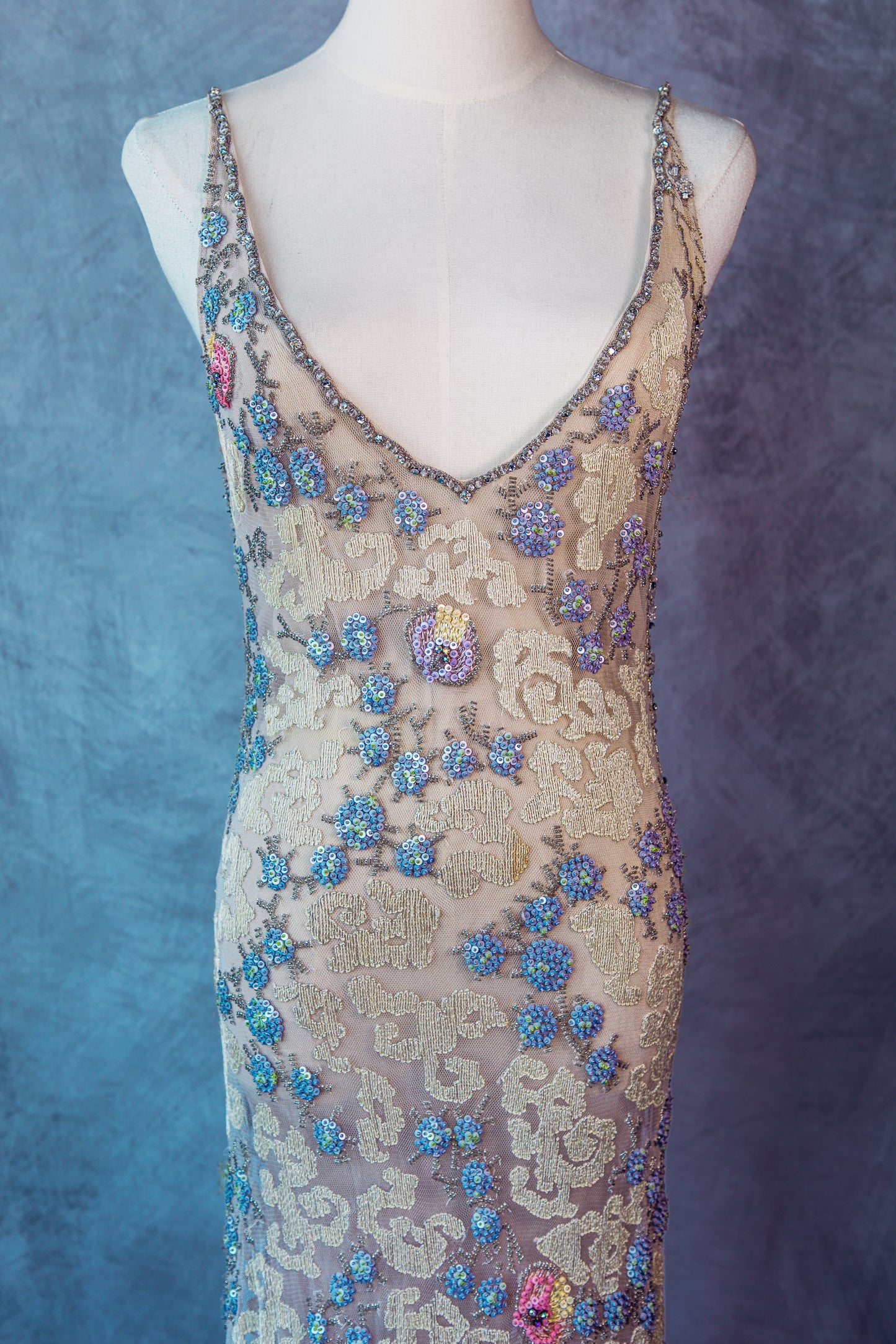 Vintage Couture Blumarie Beaded long dress small /Medium -D001