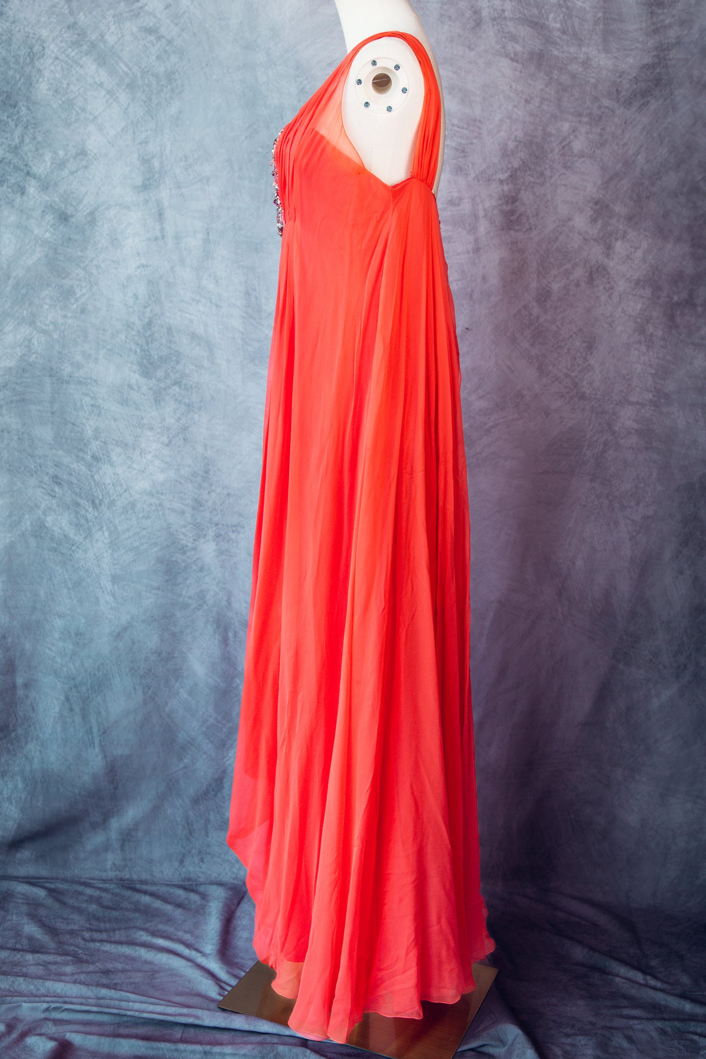 Vintage Chiffon Long Dress Beaded 1970’s-D003