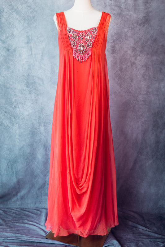 Vintage Chiffon Long Dress Beaded 1970’s-D003