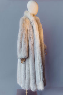 Vintage Fur Crystal Fox Coat Full Length Medium/Large  Grey-White-FC008
