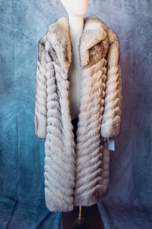Vintage Fur Fox Coat  Crystal Grey Full Length Medium/Large Chevron Pattern-FC09