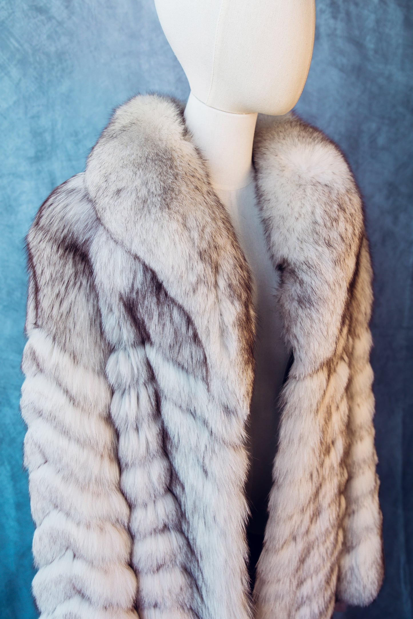 Vintage Fur Fox Coat  Crystal Grey Full Length Medium/Large Chevron Pattern-FC09