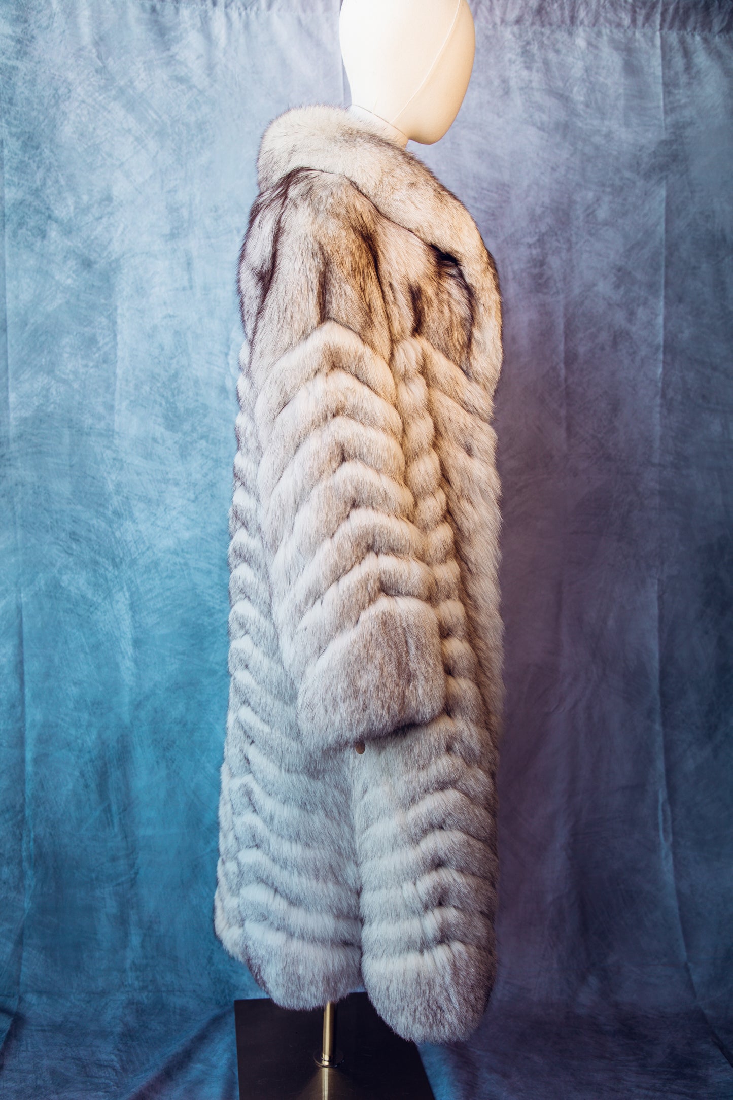 Vintage Fur Fox Coat  Crystal Grey Full Length Medium/Large Chevron Pattern-FC09