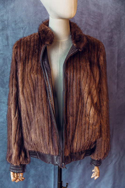 Vintage Fur Mink Bomber Jacket Brown Small/Medium-FC022