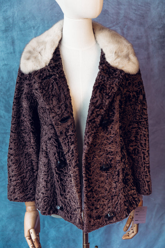 Vintage Fur Persian Lamb With Mink Collar Brown Small/Medium-FC023