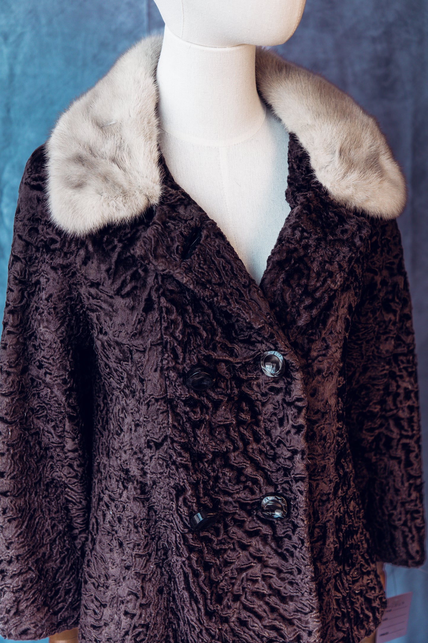 Vintage Fur Persian Lamb With Mink Collar Brown Small/Medium-FC023