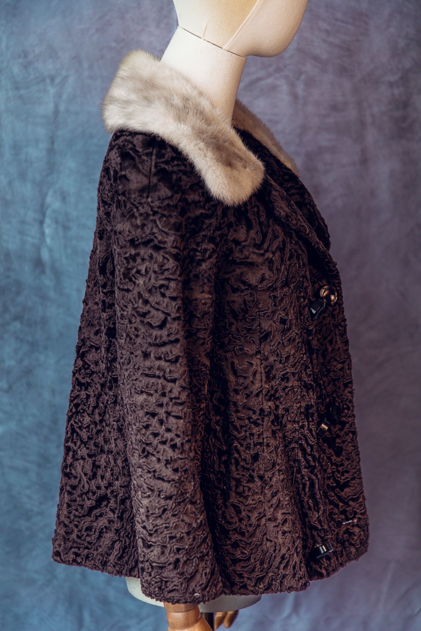Vintage Fur Persian Lamb With Mink Collar Brown Small/Medium-FC023