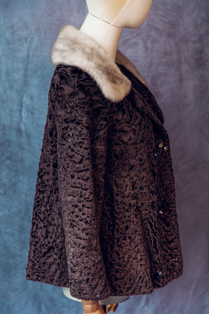 Vintage Fur Persian Lamb With Mink Collar Brown Small/Medium-FC023