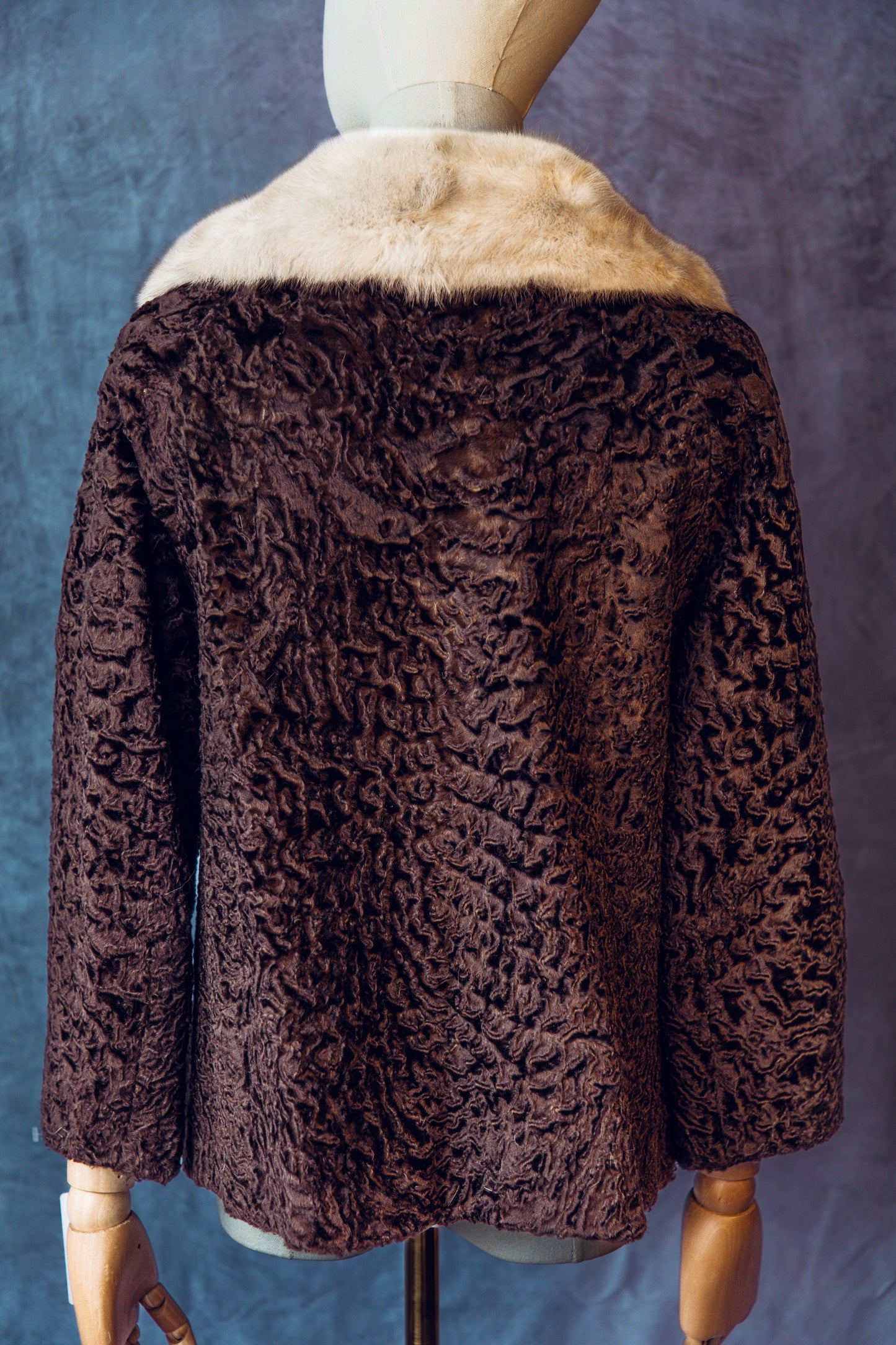 Vintage Fur Persian Lamb With Mink Collar Brown Small/Medium-FC023