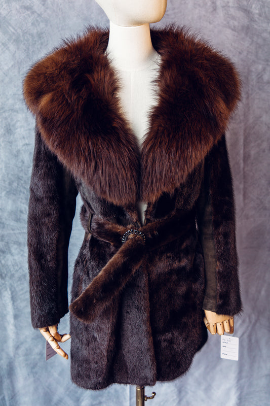 Vintage Fur Mink With Full Fox Collar Small/Medium-FC031