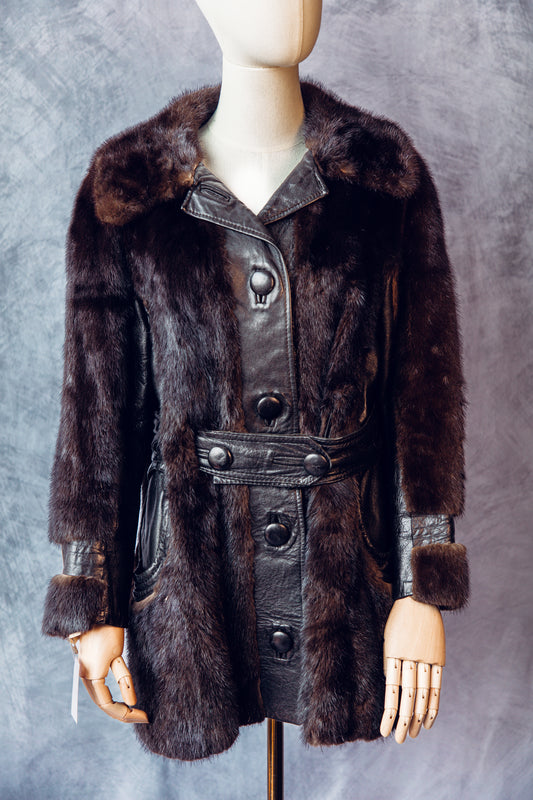Vintage Fur Mink&Leather Jacket Small/Medium FC032