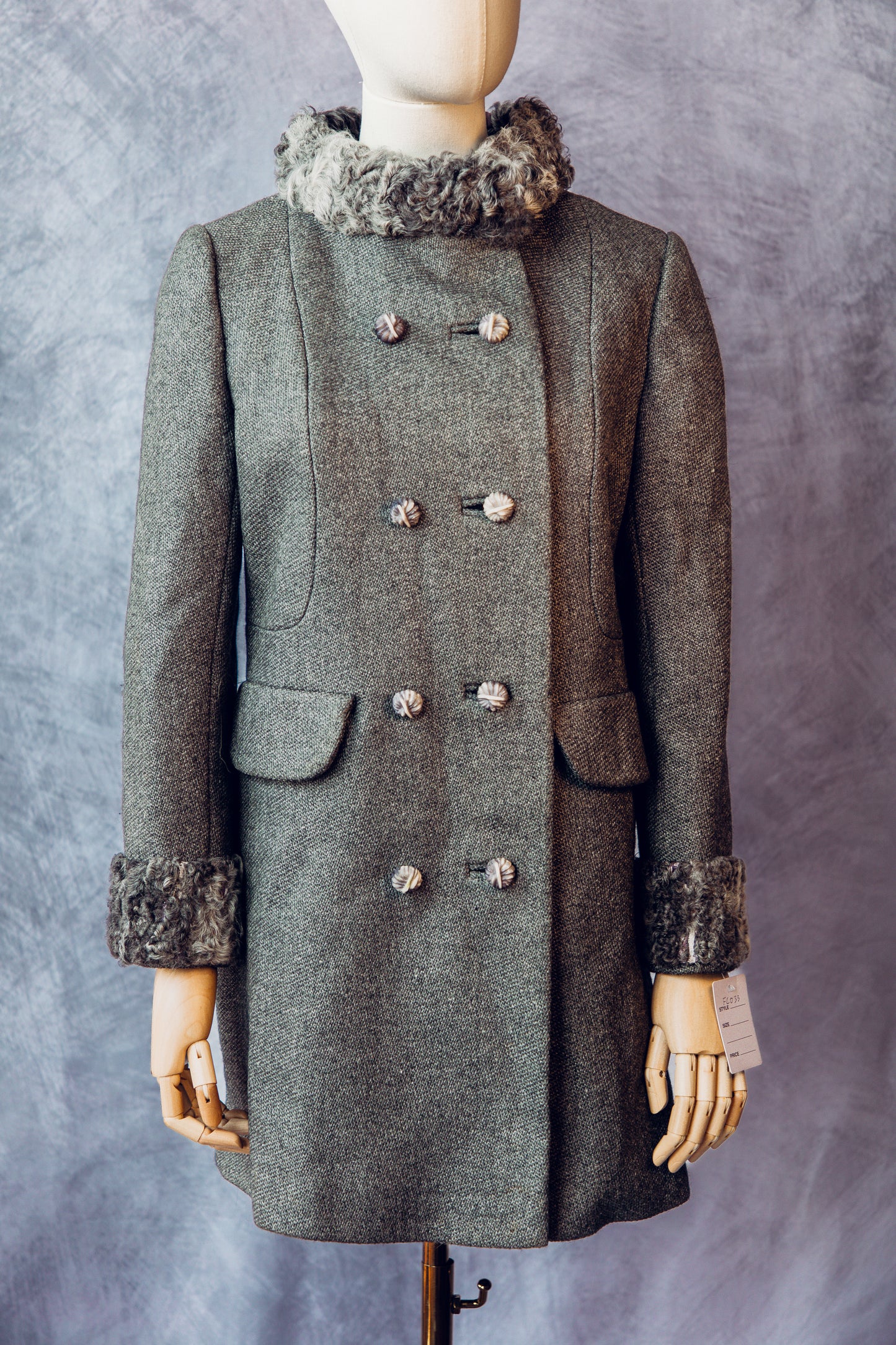 Vintage Fur Persian Lamb Details on Wool Grey Coat Small/Medium  FC033