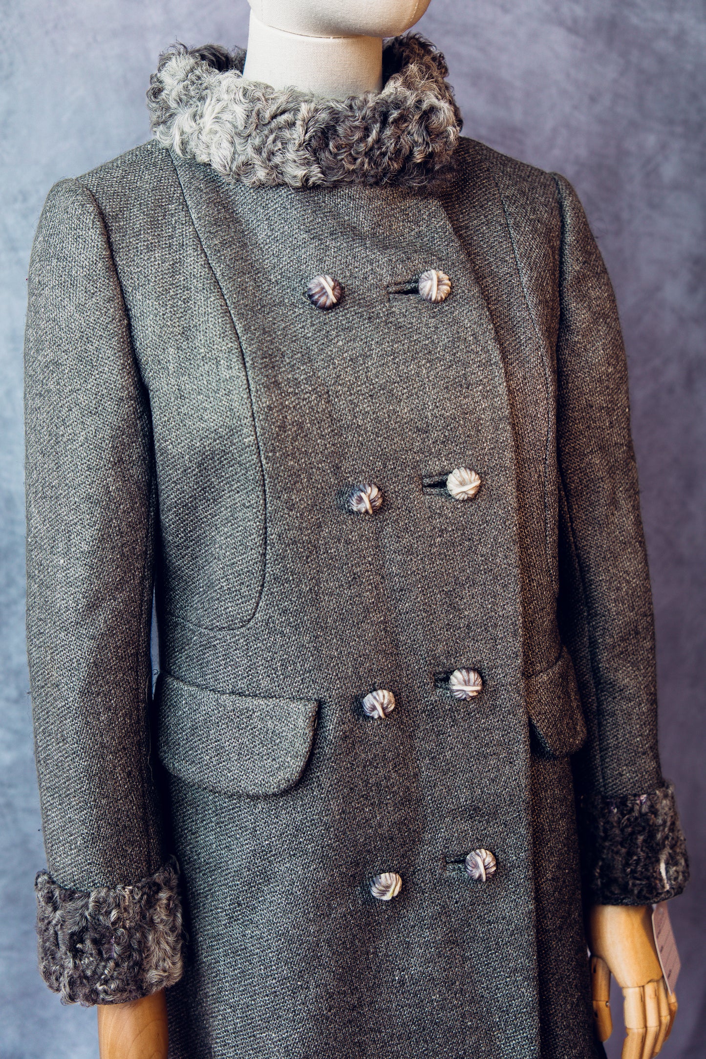 Vintage Fur Persian Lamb Details on Wool Grey Coat Small/Medium  FC033