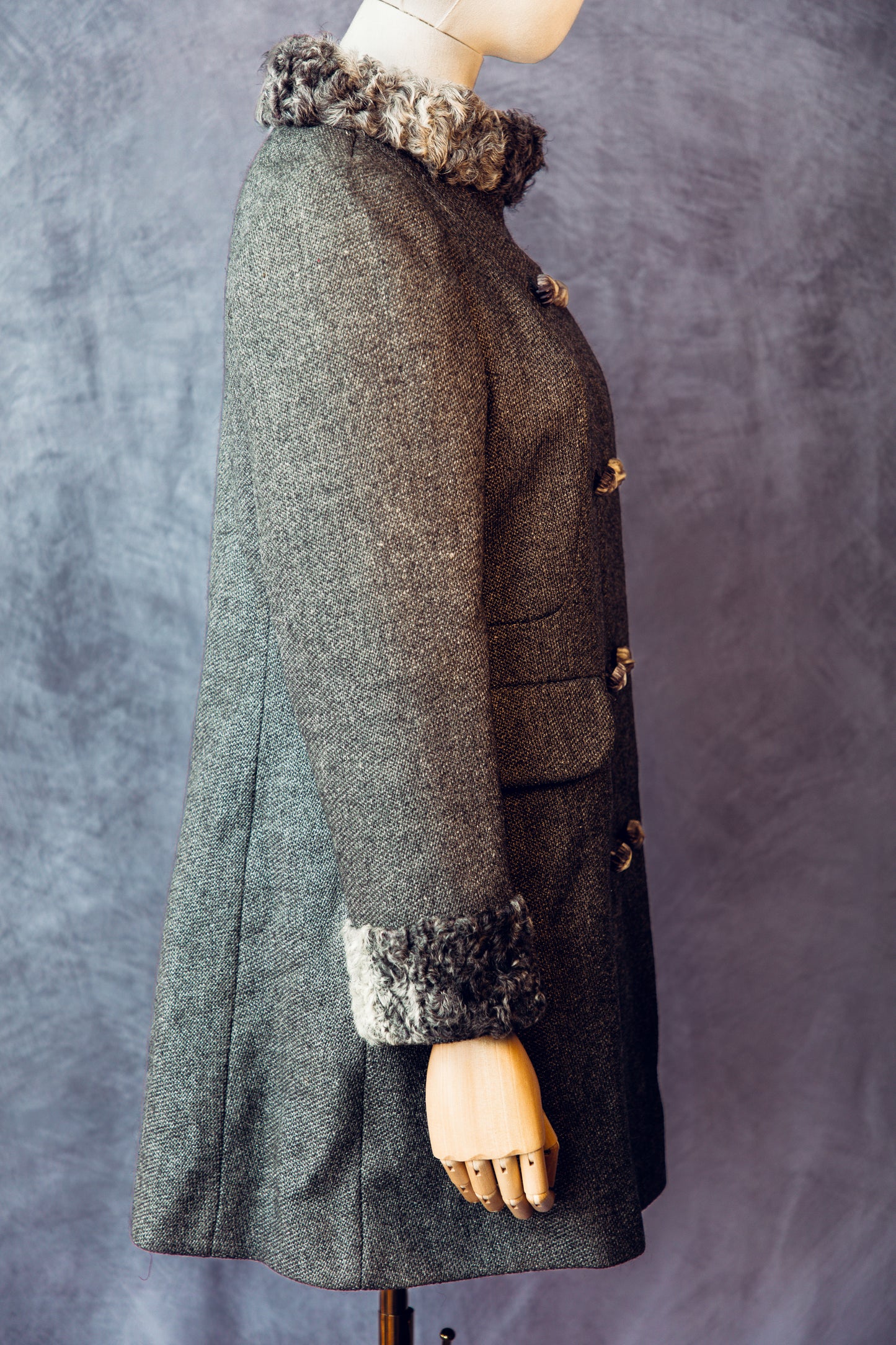 Vintage Fur Persian Lamb Details on Wool Grey Coat Small/Medium  FC033
