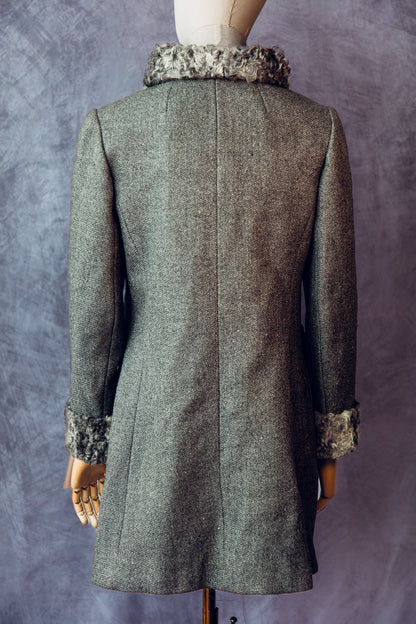Vintage Fur Persian Lamb Details on Wool Grey Coat Small/Medium  FC033
