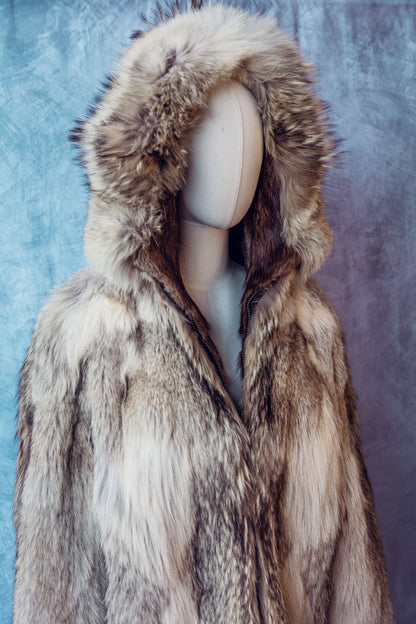 Vintage Fur Coyote Hooded Jacket Medium/Large-FC050