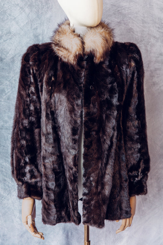 Vintage Fur Mink Fox Collar Brown Mid-Length Medium - FC060