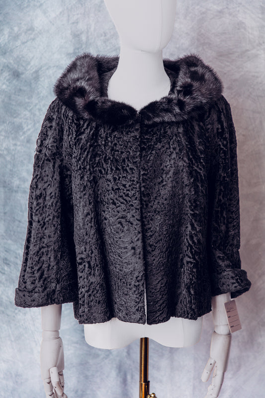 Vintage Fur Curly Lamb Mink Collar Black Medium - FC062