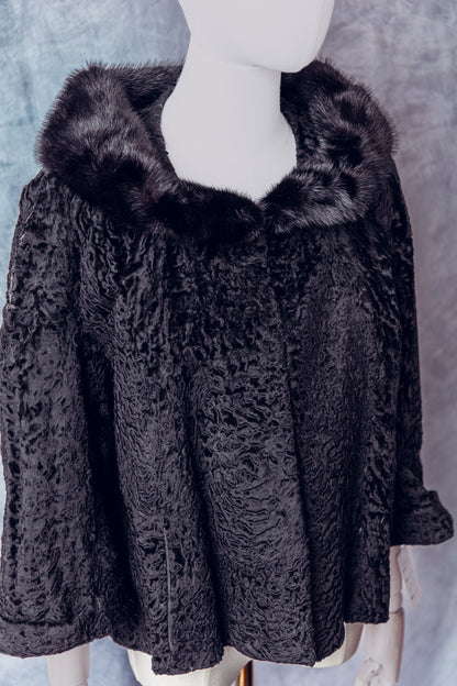 Vintage Fur Curly Lamb Mink Collar Black Medium - FC062