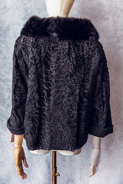Vintage Fur Curly Lamb Mink Collar Black Medium - FC062