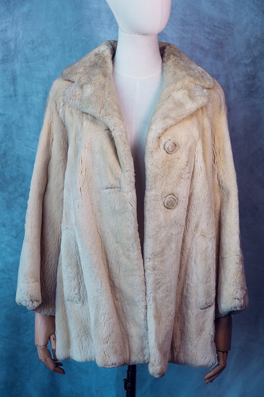 Vintage Fur Coat 1950’s Cream  Medium/Large-FC083