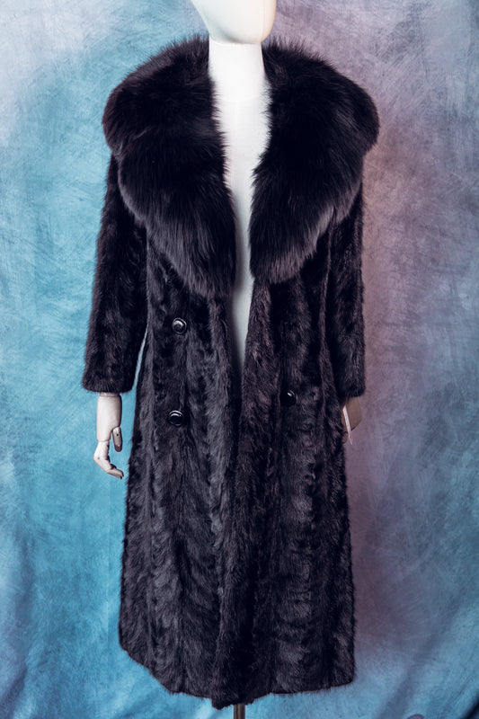 Vintage Fur Mink Coat With Full Fox SweetHeart Collar Medium/Large-FC102