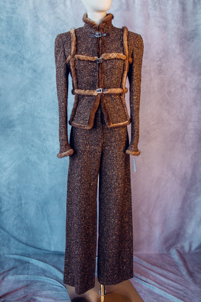 Vintage Valentino 2 pc Mink detailed suit TB010
