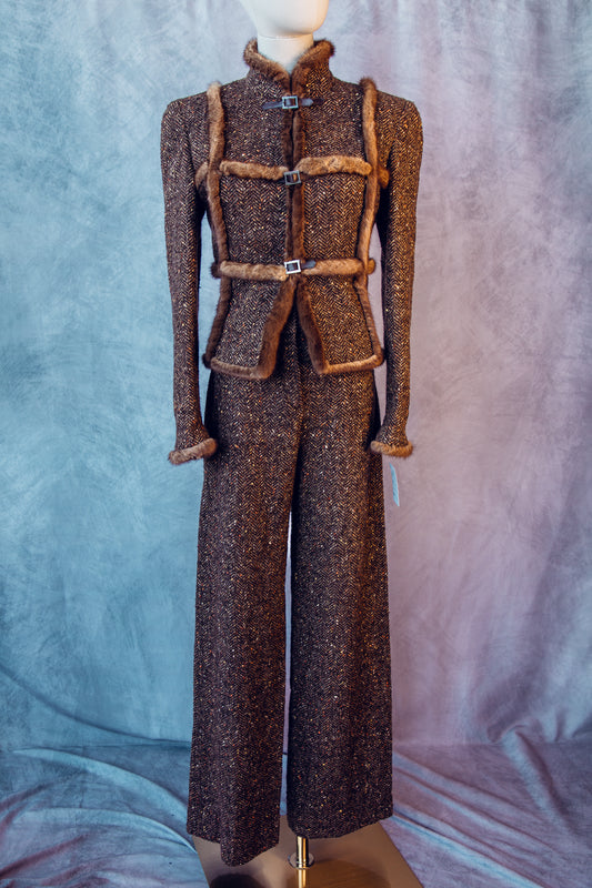 Vintage Valentino 2 pc Mink detailed suit TB010