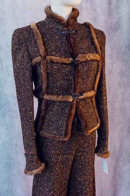 Vintage Valentino 2 pc Mink detailed suit TB010